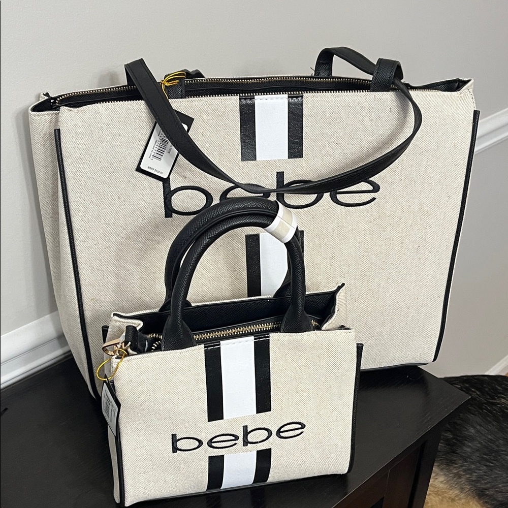 Bebe Cream and Black Tote Bag Duo